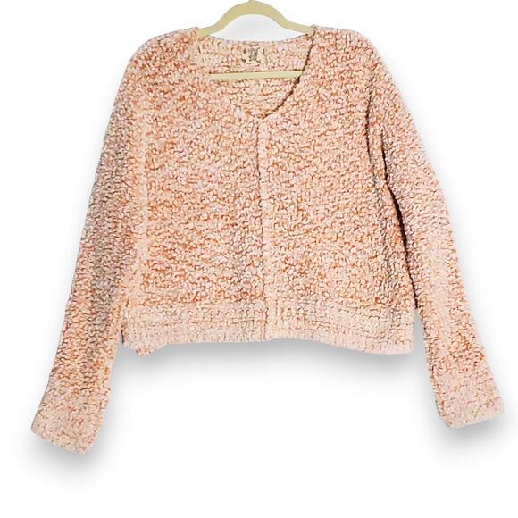 Hippie Rose Womens Cropped Sweater Orange White Chunky Knit Cardigan Size Large - Picture 1 of 9